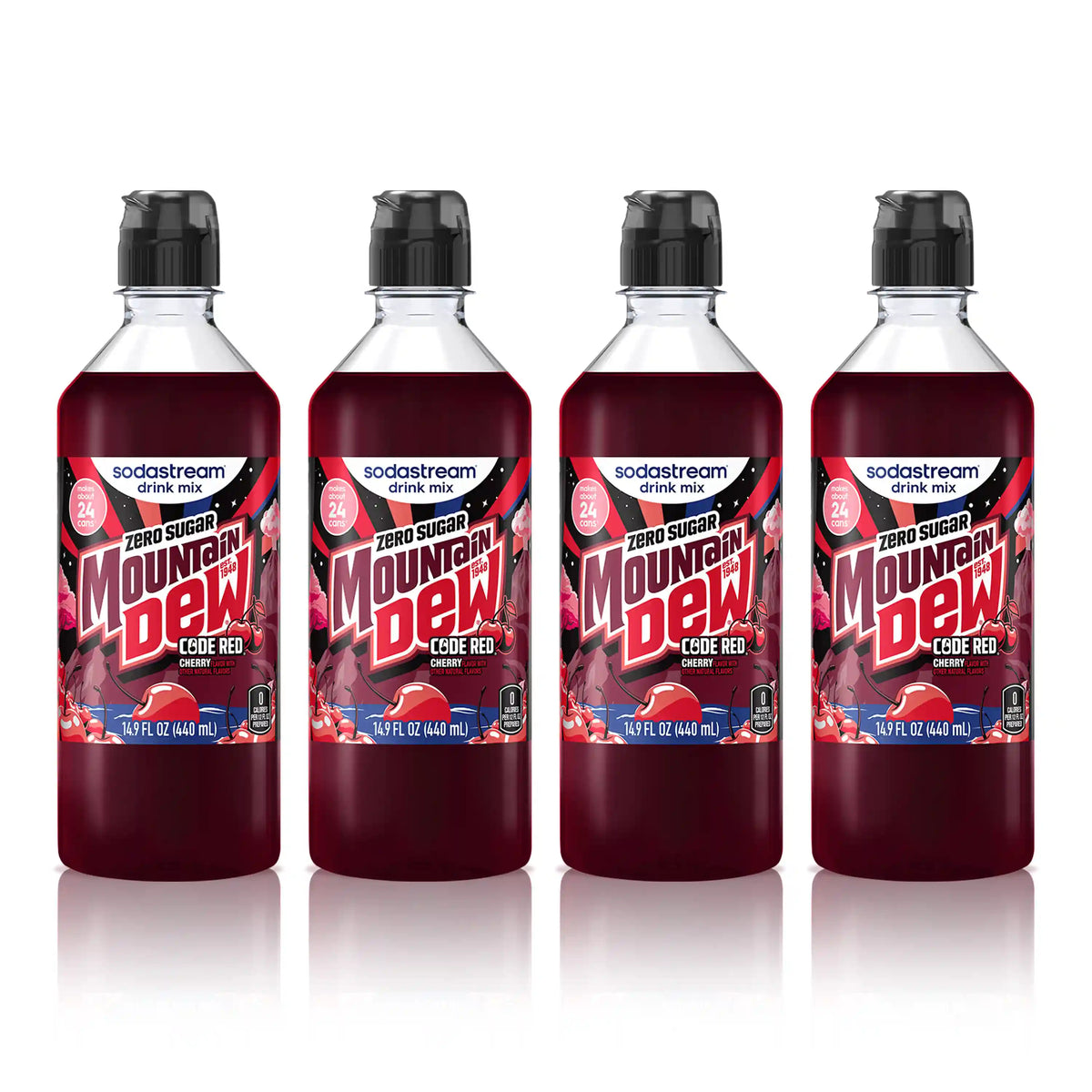 Sodastream MTN DEW Code Red Cherry Zero Sugar Drink Mix 4 Pack 440ml